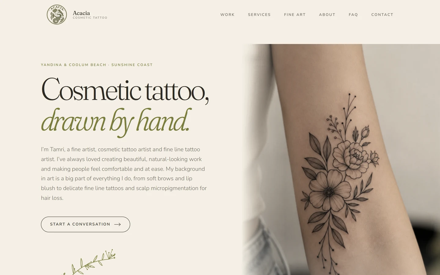 Acacia Cosmetic Tattoo website, desktop view