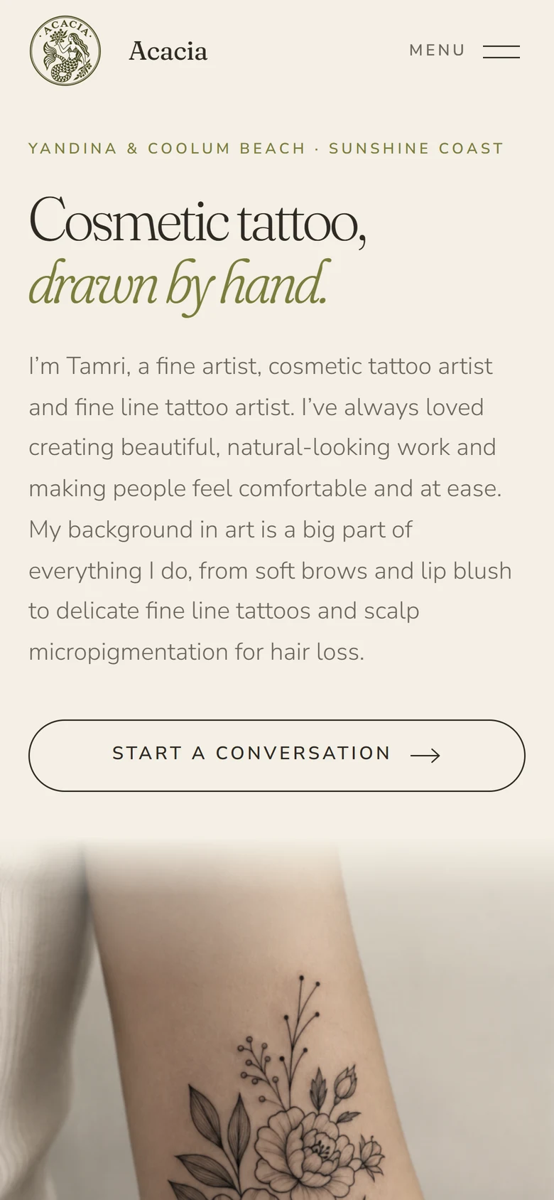 Acacia Cosmetic Tattoo website on a phone