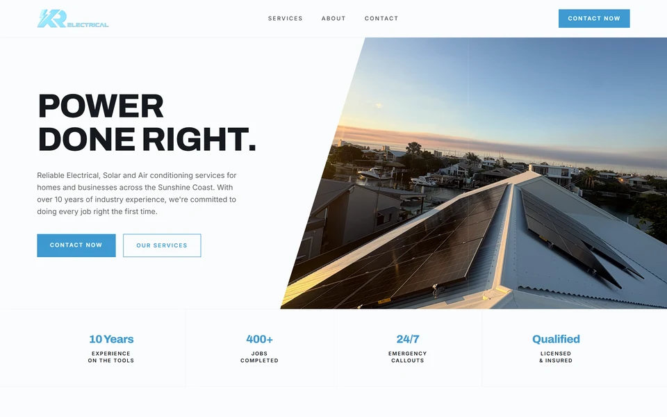 KR Electrical website, desktop view