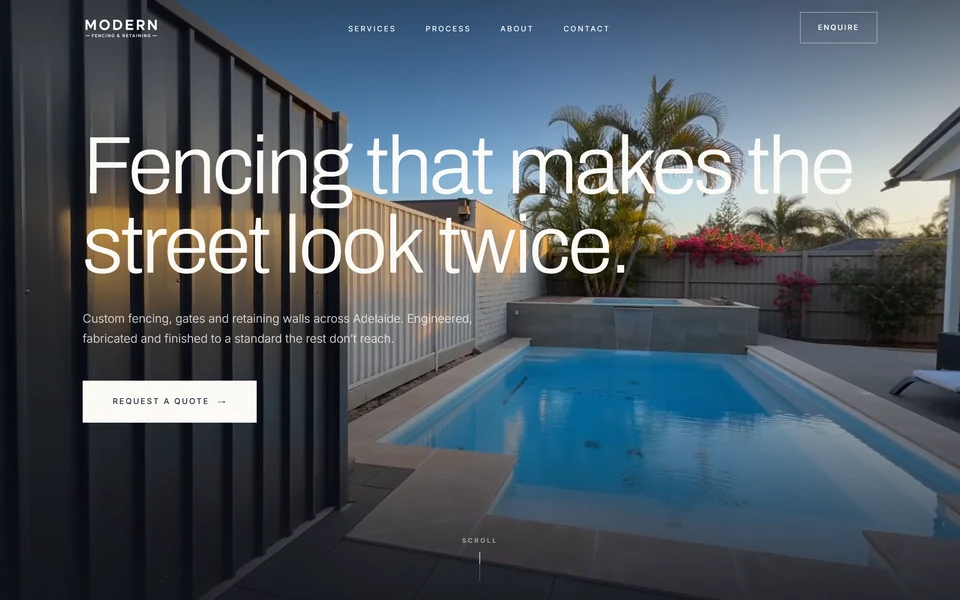 Modern Fencing & Retaining website, desktop view