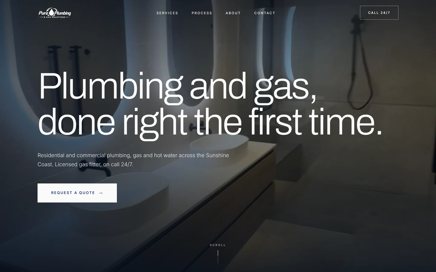 Pure Plumbing & Gas Solutions website, desktop view