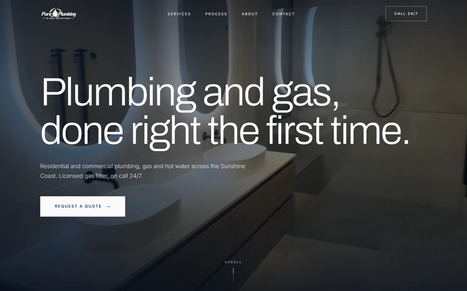 Pure Plumbing & Gas Solutions website, desktop view