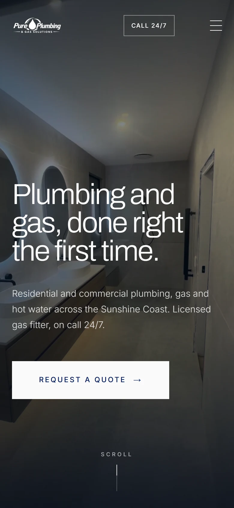 Pure Plumbing & Gas Solutions website on a phone
