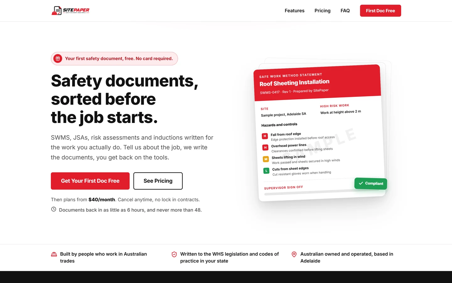 SitePaper website, desktop view