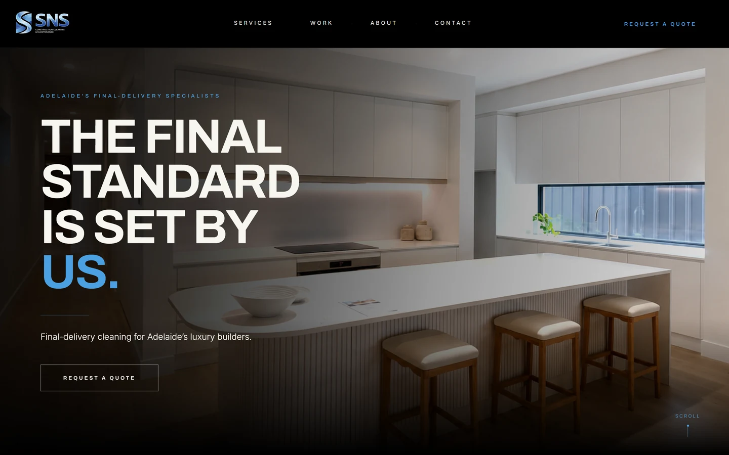 SNS Construction Cleaning website, desktop view