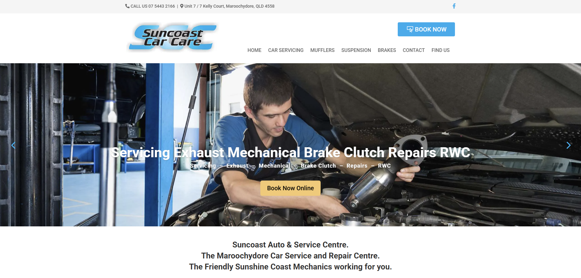 Before — outdated Suncoast Car Care website